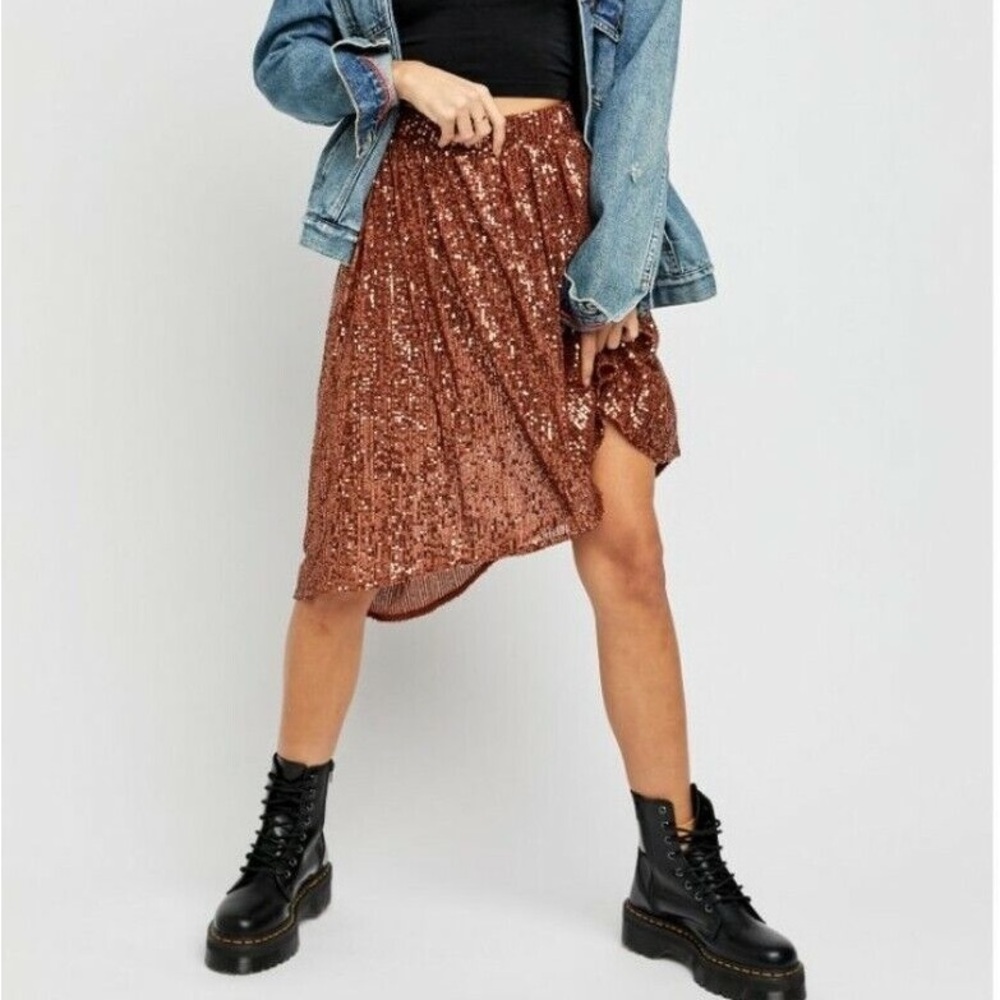 NWOT Free People Last Dance Sequin Asymmetrical Skirt M